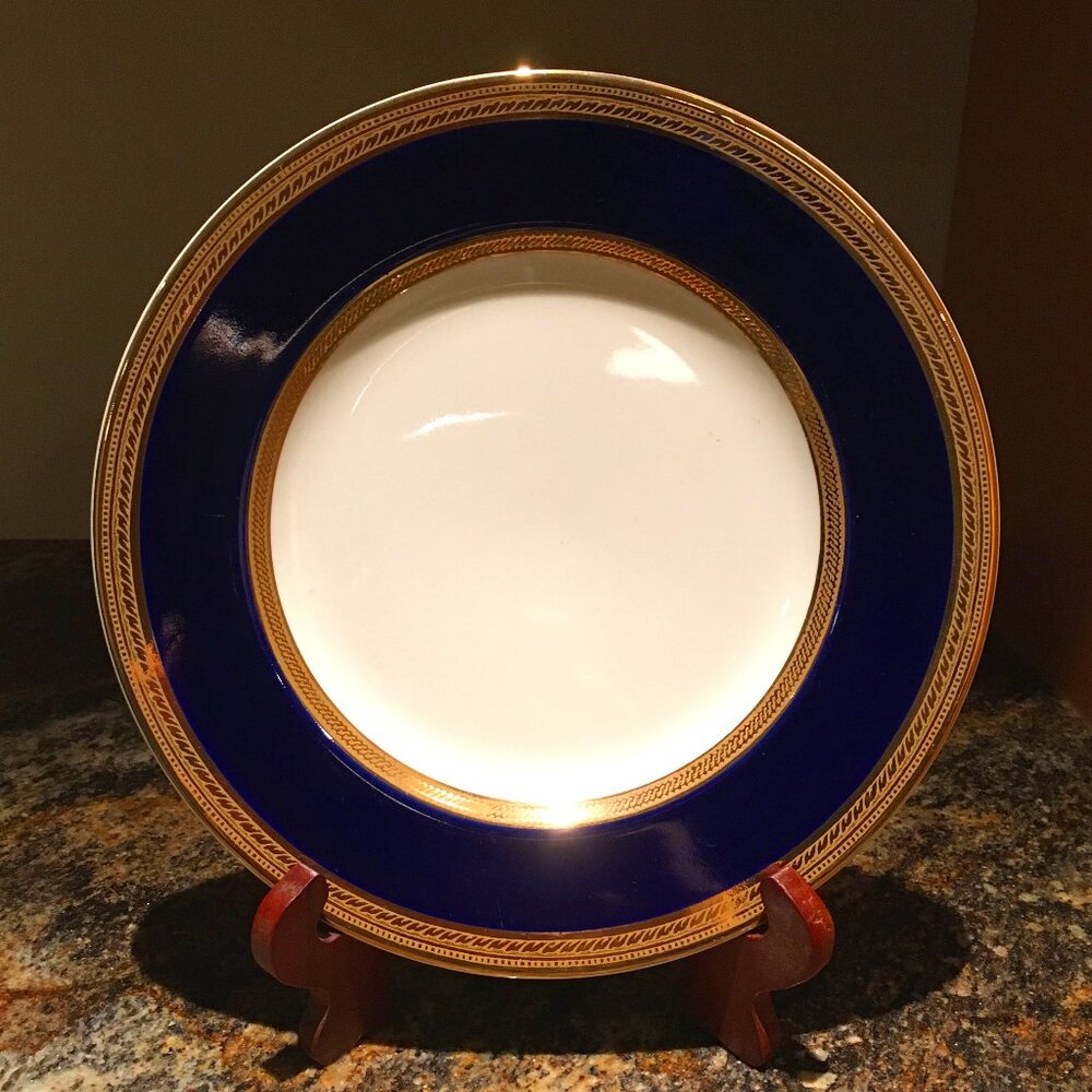 Vintage English CROWN DUCAL Cobalt and Gold Trim Dessert Plate # 1
